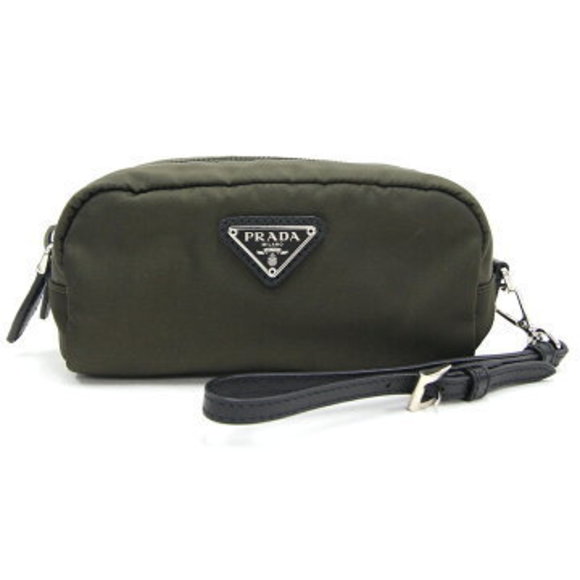 Prada pouch Khaki Green nylon cosmetic triangle - Picture 1 of 5